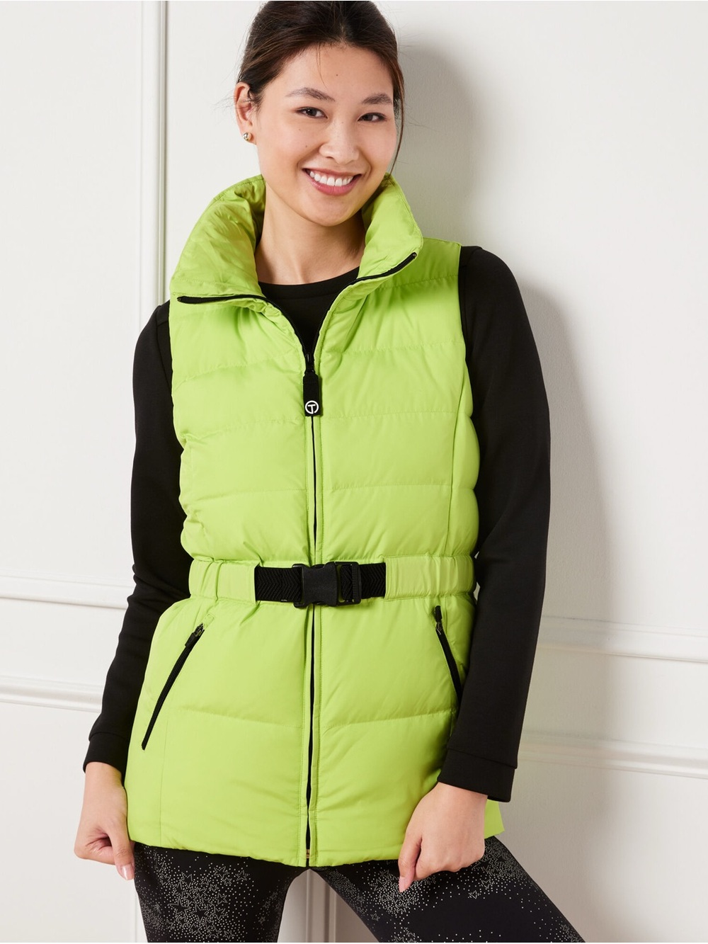 T by Talbots Neon Lime Green Belted Puffer Vest - Medium